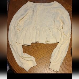 Pilcro Cream Long Sleeve Ruffle Hem Blouse